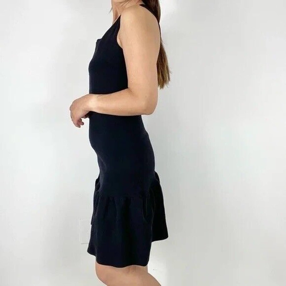 Sandro Scoop Neck Ribbed Mini Dress in Navy Blue Stretch Cotton Sz 1 FR/ S US - Picture 3 of 12